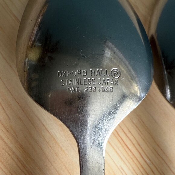 5 Oxford Hall Teaspoons Blue Handles 7-1/4" Vintage Retro Flatware Durable - Picture 7 of 10